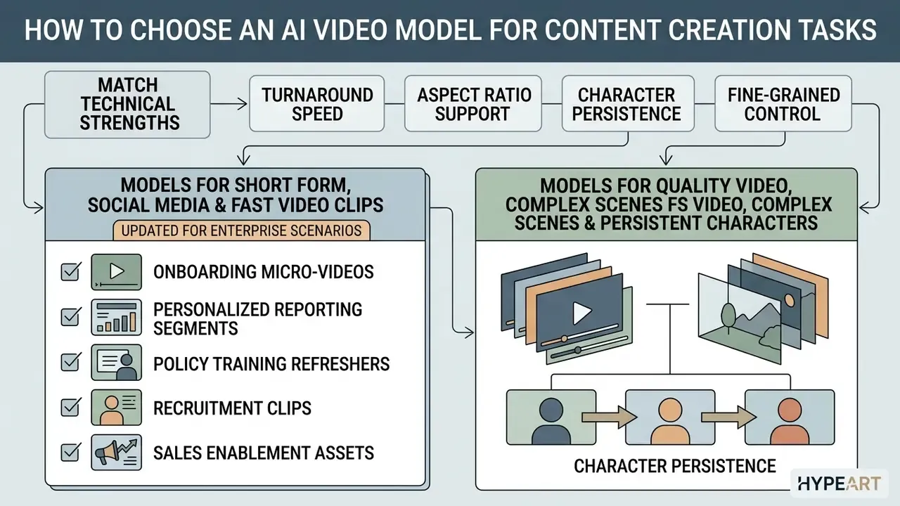 Decision framework for selecting an AI video model based on technical strengths and specific use cases