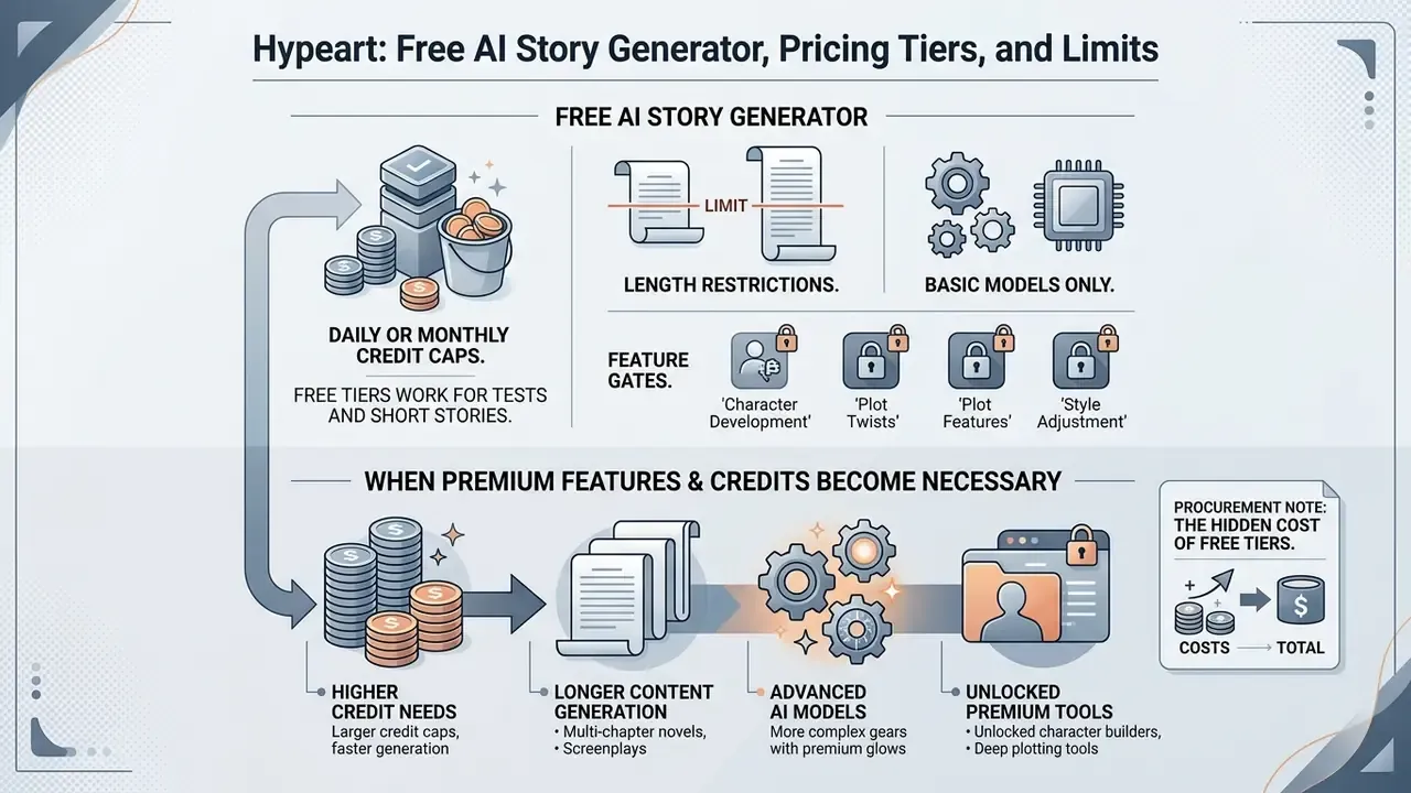 Comparison of free and premium writing tool tiers highlighting credit caps, model limits, and feature gates