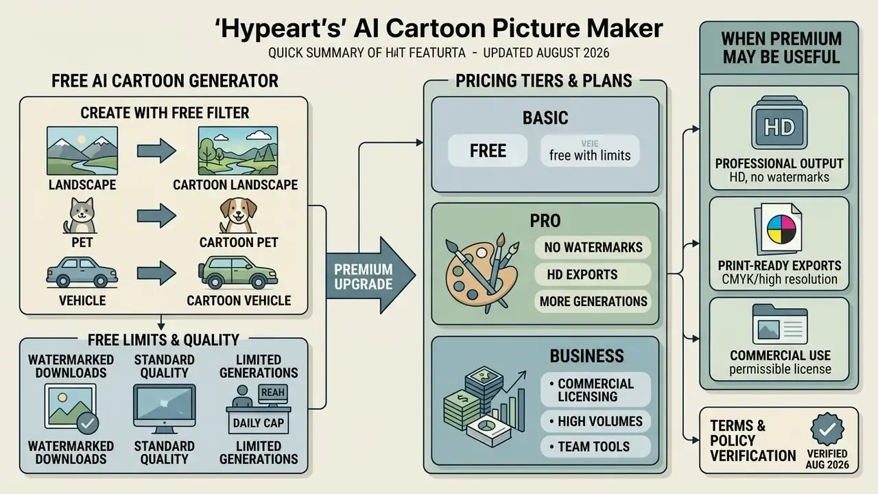 Infographic comparing free generation features against premium pricing tiers and usage benefits