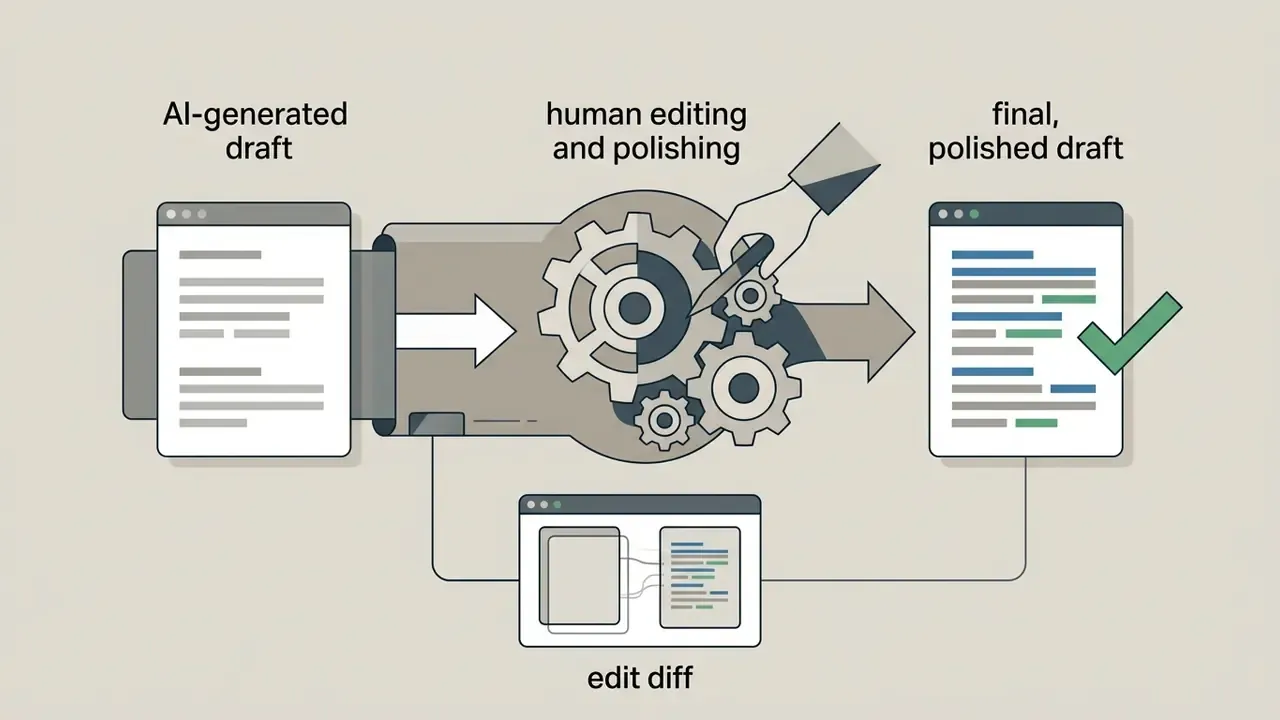 Draft moving through gears with human editing to produce a final document and an edit diff record