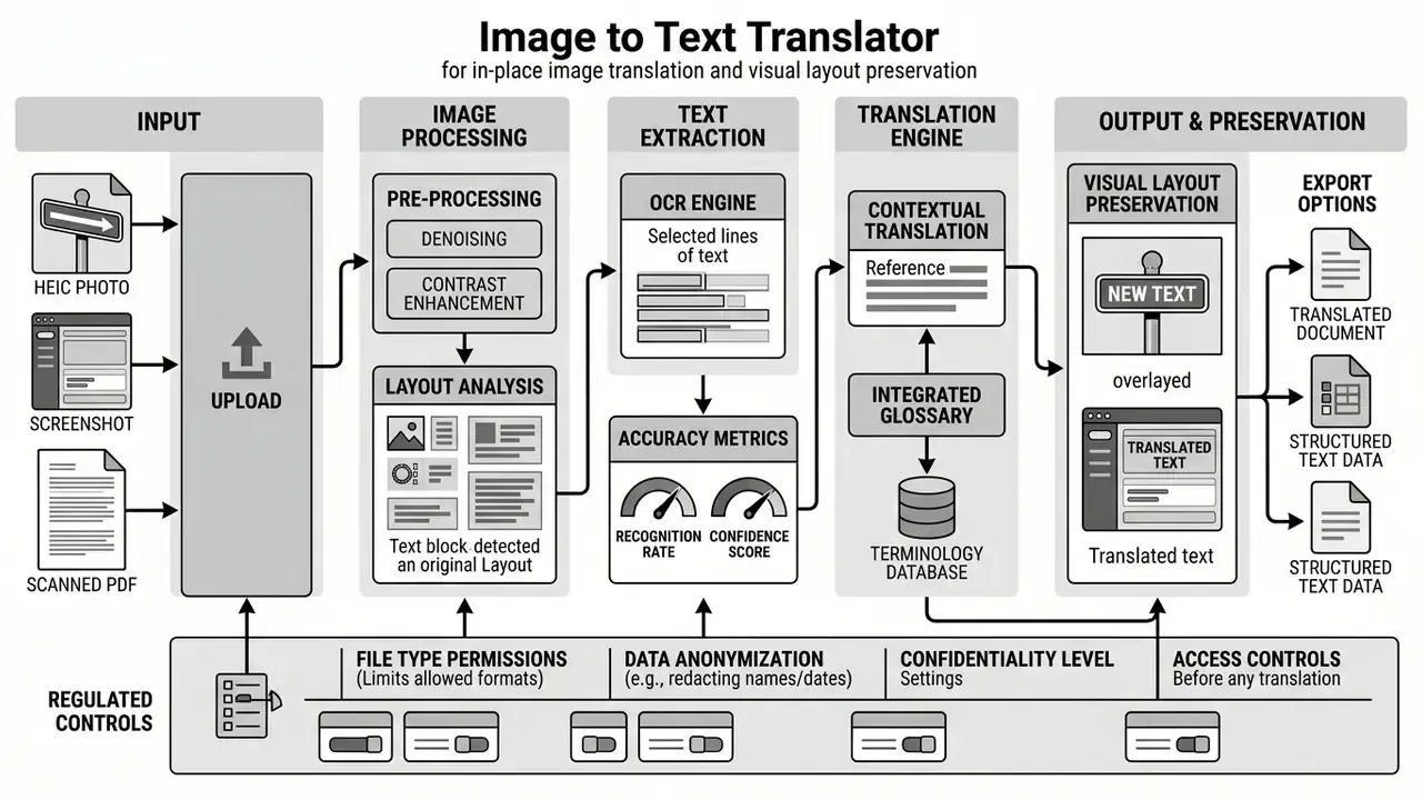 System architecture diagram mapping the end-to-end workflow for an image to text translator