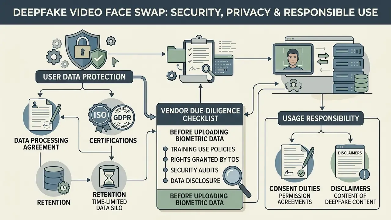 Flowchart outlining data protection measures, vendor due diligence checklists, and usage responsibilities