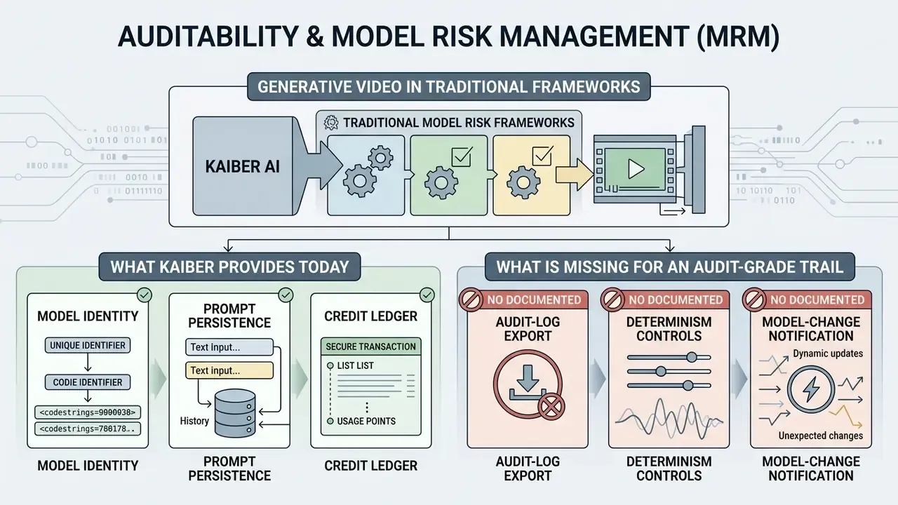 Comparison of current generative video features and missing audit requirements within risk frameworks
