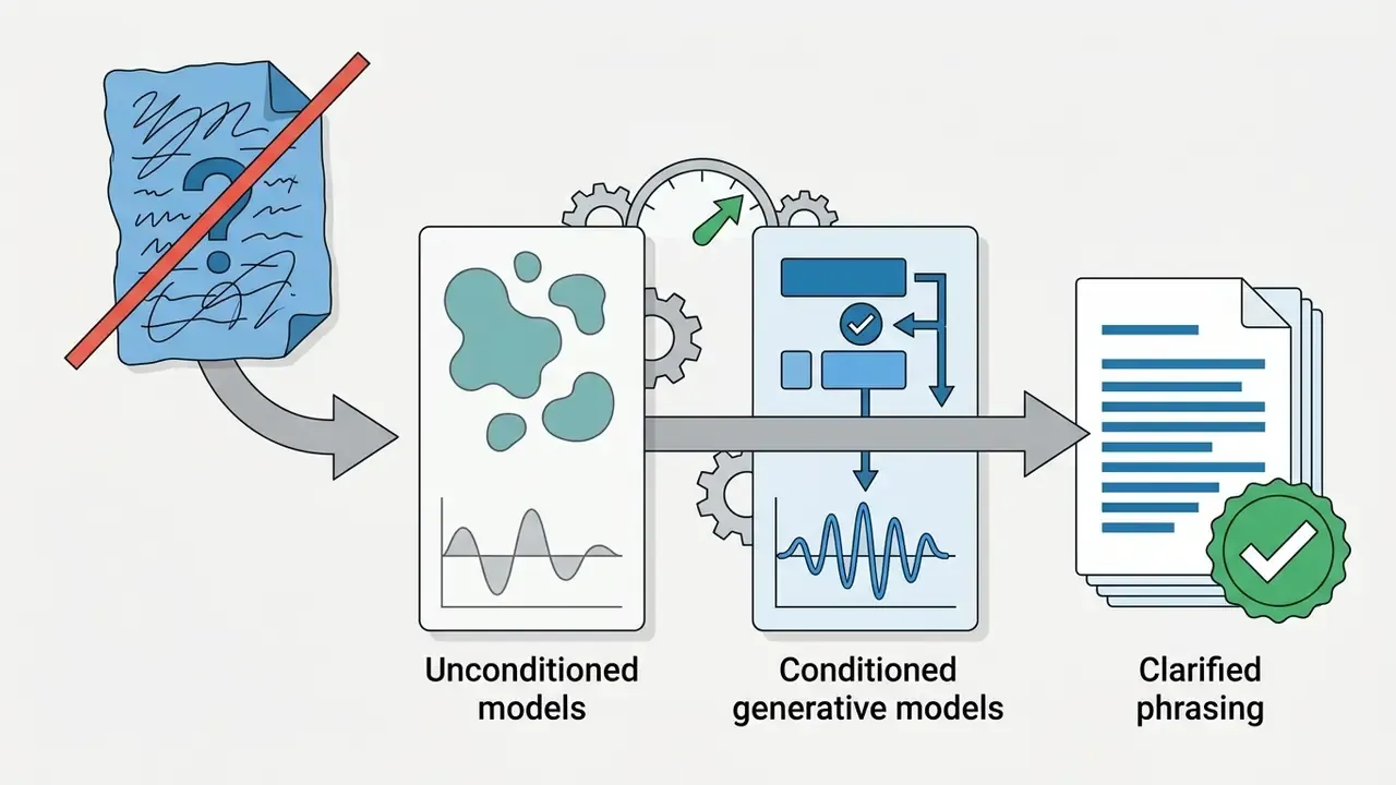 Ambiguous text being replaced by conditioned generative models to produce clear and accurate output