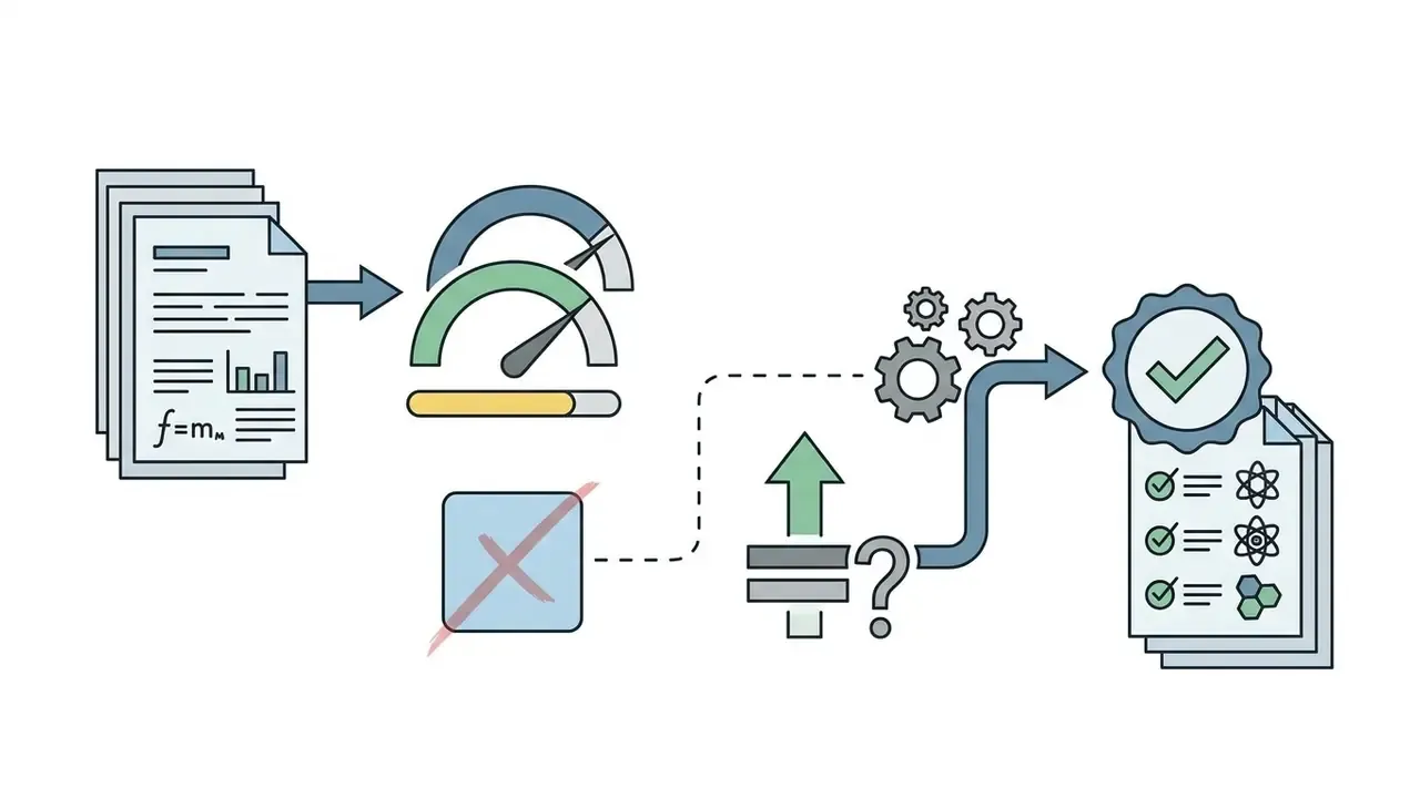 Flowchart showing document data processing, speed measurement, and validation of technical results