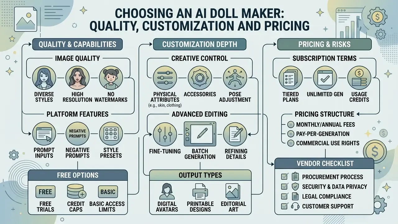 Infographic comparing platform features, customization depth, and pricing models for digital character creation
