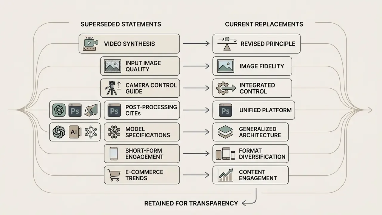 Comparison chart mapping legacy technical guidelines to their updated current replacements