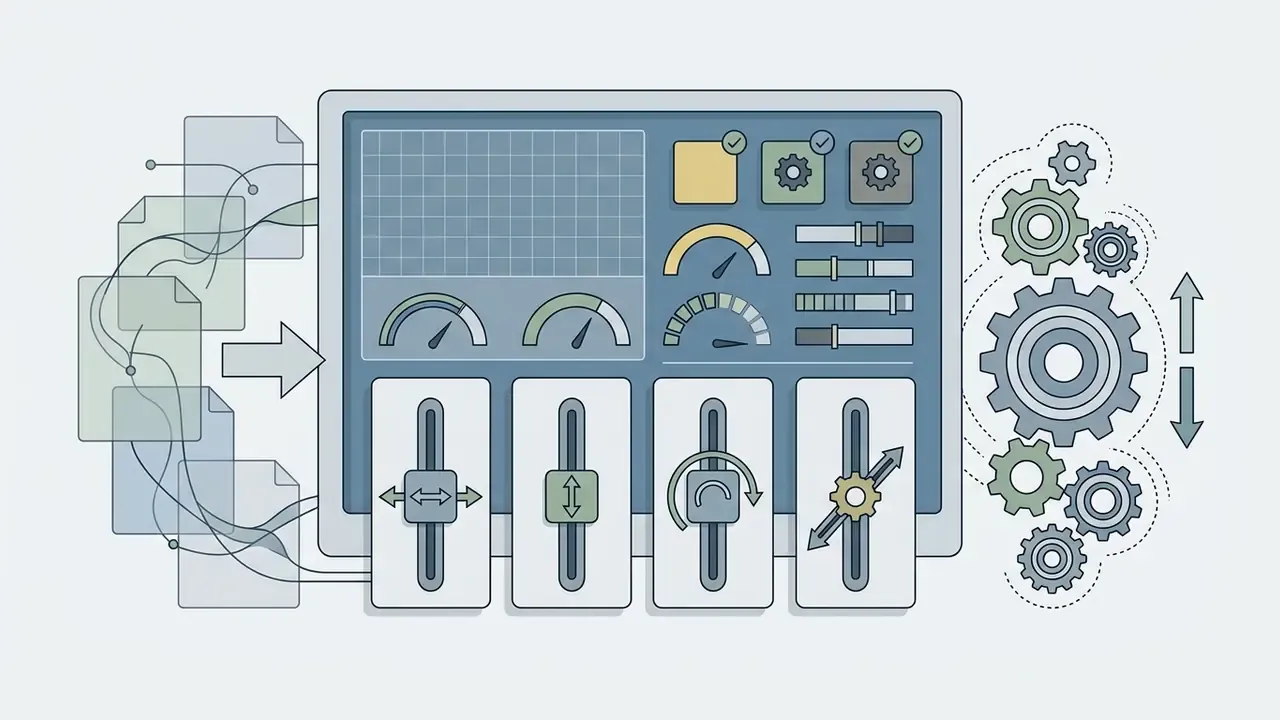 Control panel interface featuring vertical sliders for adjusting camera motion and axis orientation