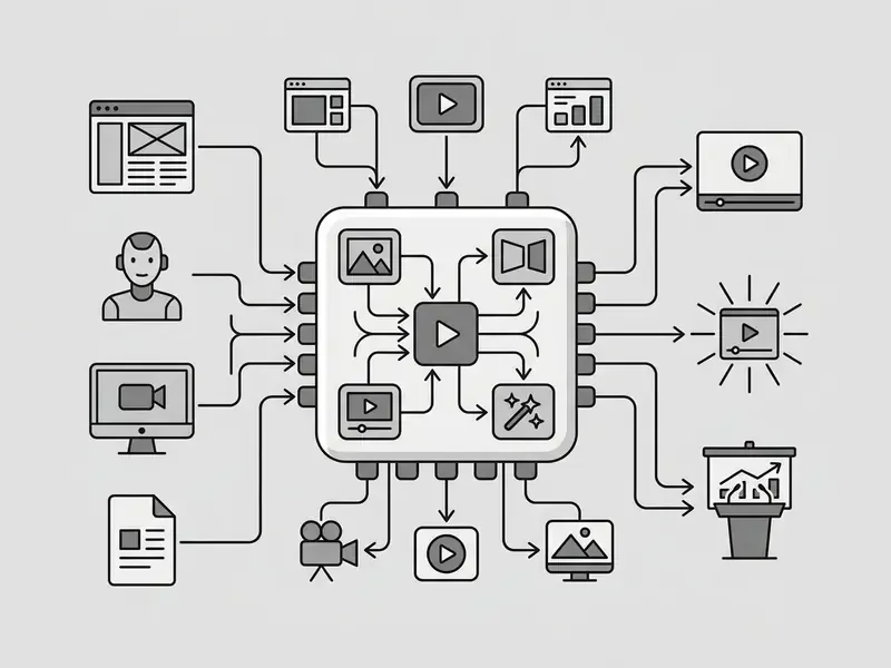 Flowchart showing how various digital inputs are processed into video presentation maker outputs