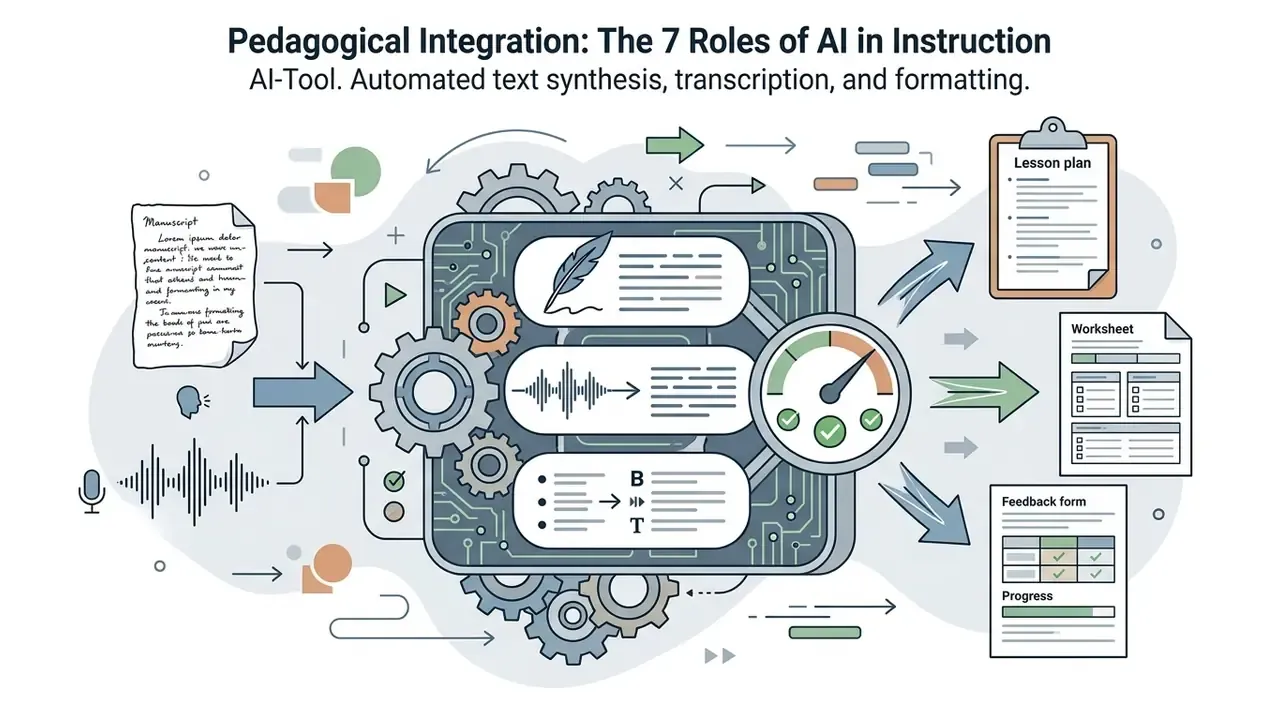 Central AI processor transforming text and audio inputs into structured lesson plans and feedback forms