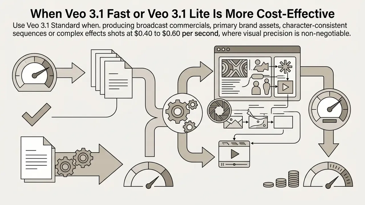 Speed gauges and documents feeding into a central gear system that outputs processed video and cost data