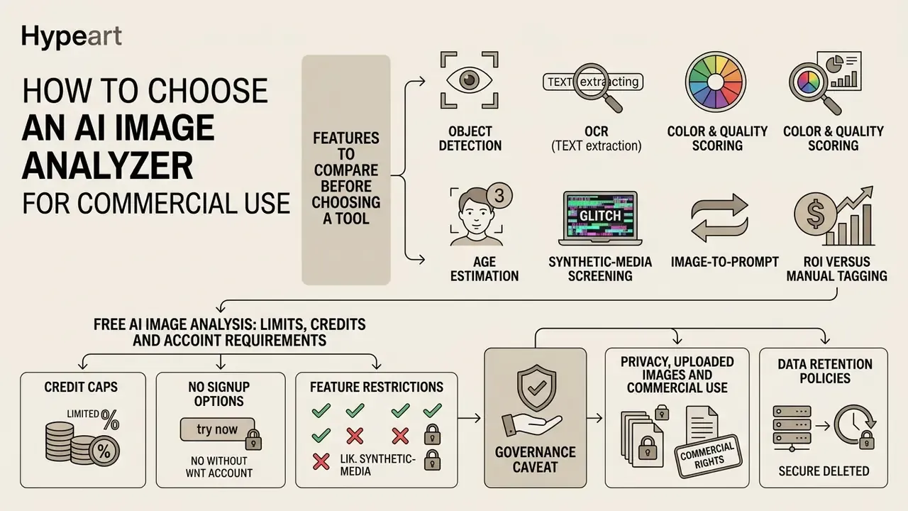 Visual guide comparing tool features, free usage limits, privacy policies, and data governance standards