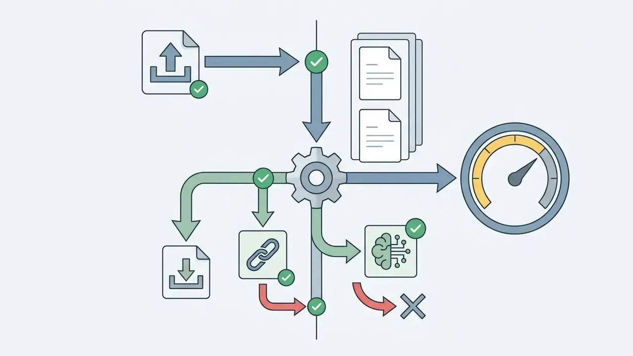 Central gear mechanism processing file uploads, exports, share links, and AI feature usage logs