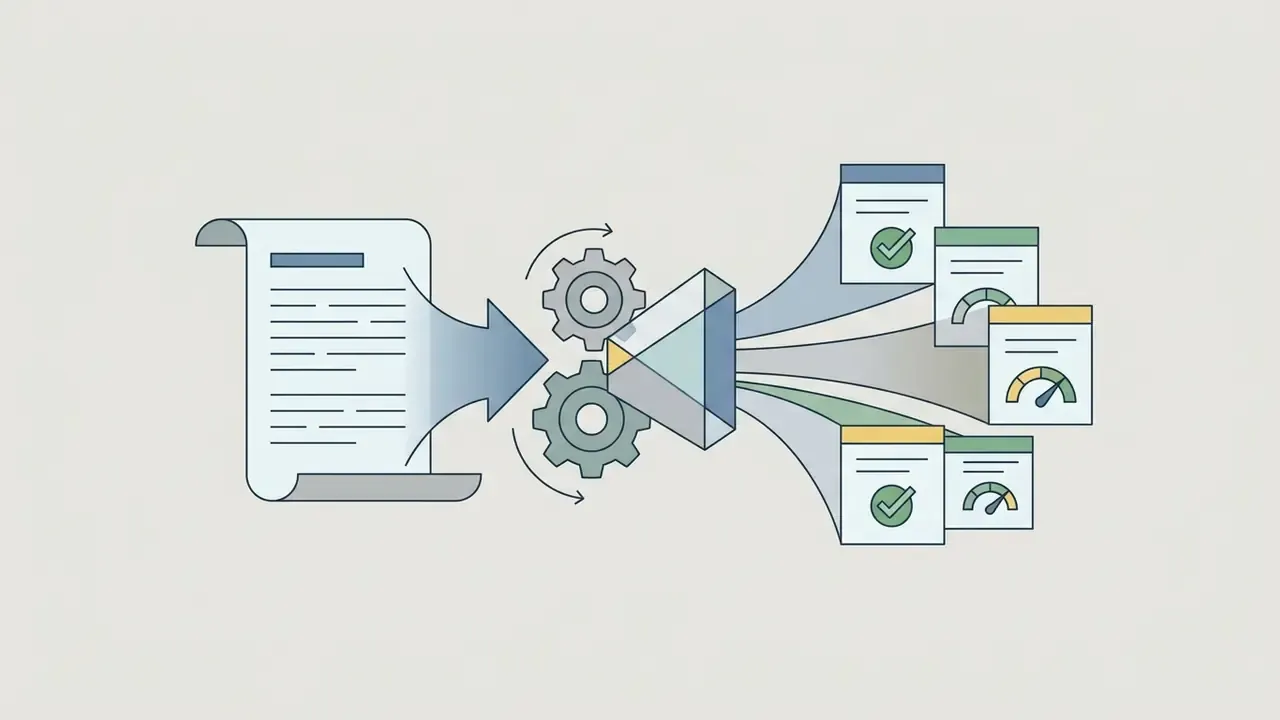 Document feeding into a rotating gear system that splits content into individual checked reports
