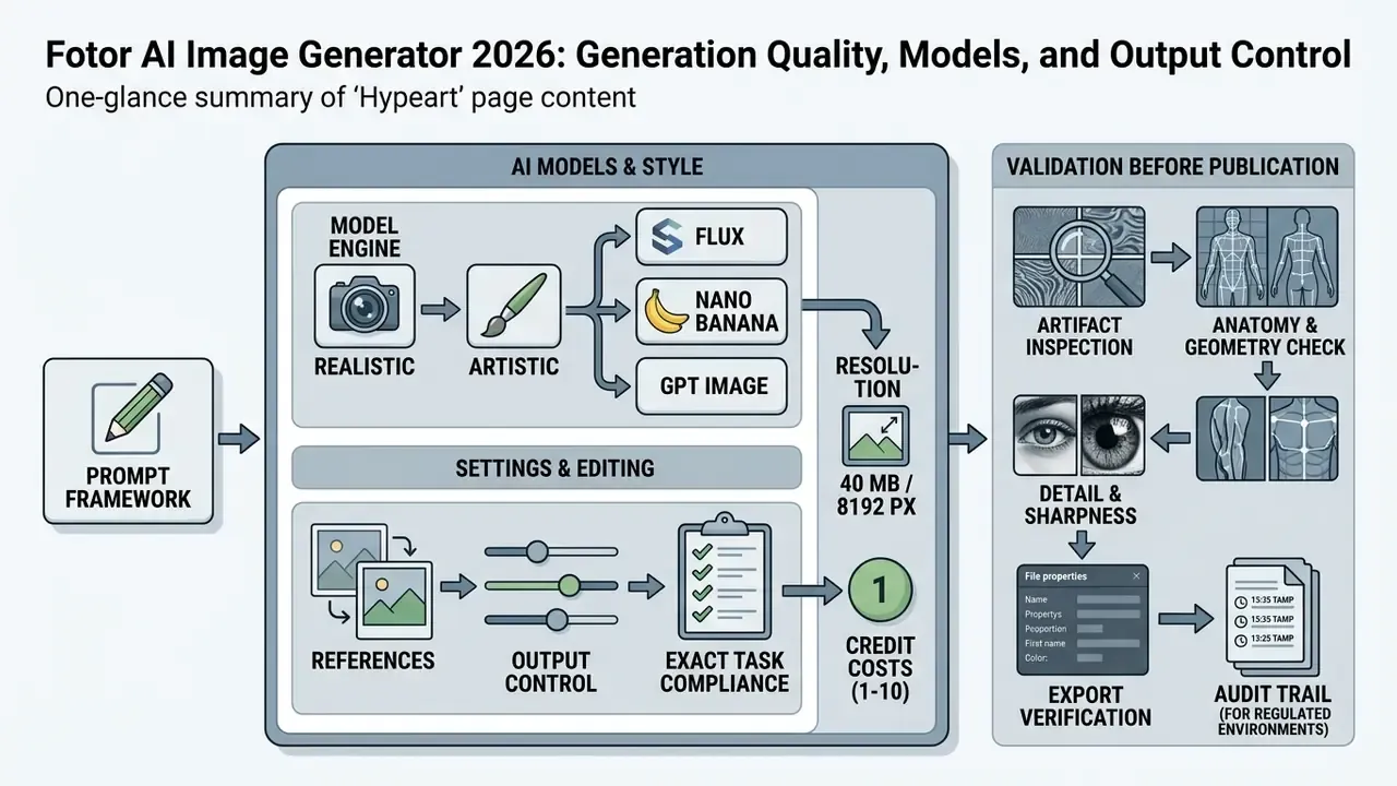 Process map showing model selection, parameter settings, and validation steps for synthetic media creation