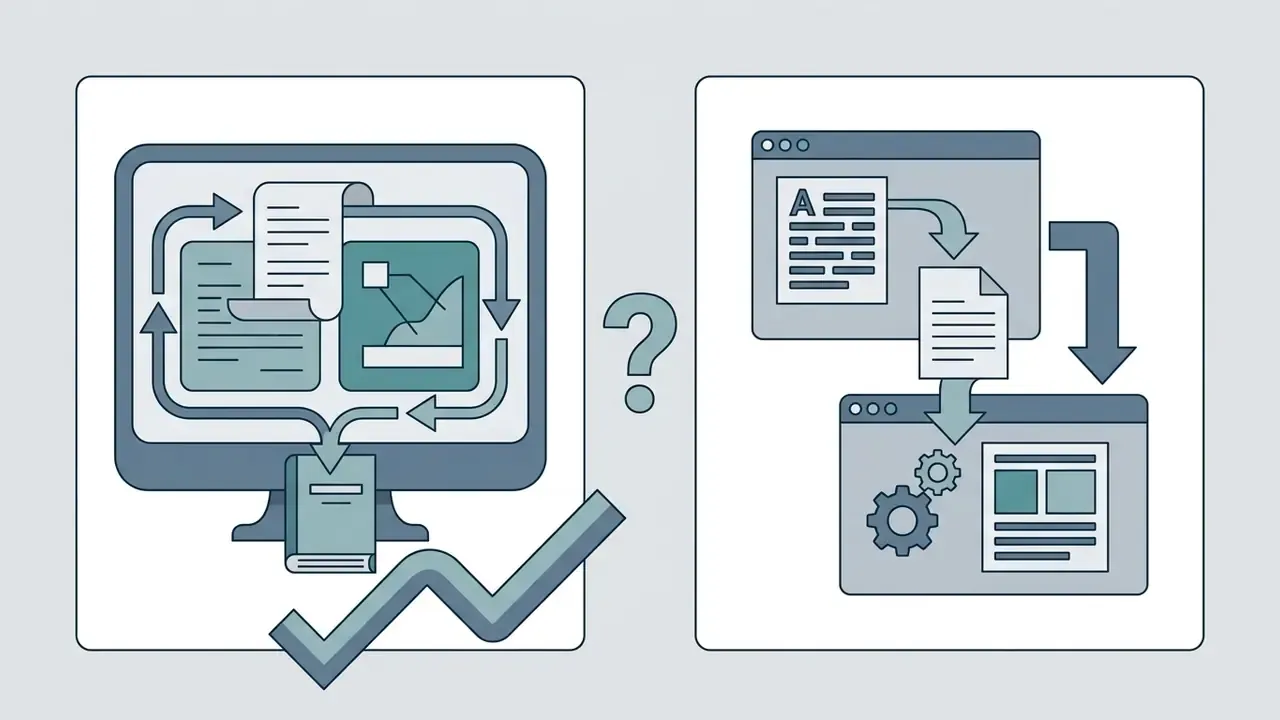 Two boxes showing a choice between an integrated all-in-one workspace and a modular multi-tool stack