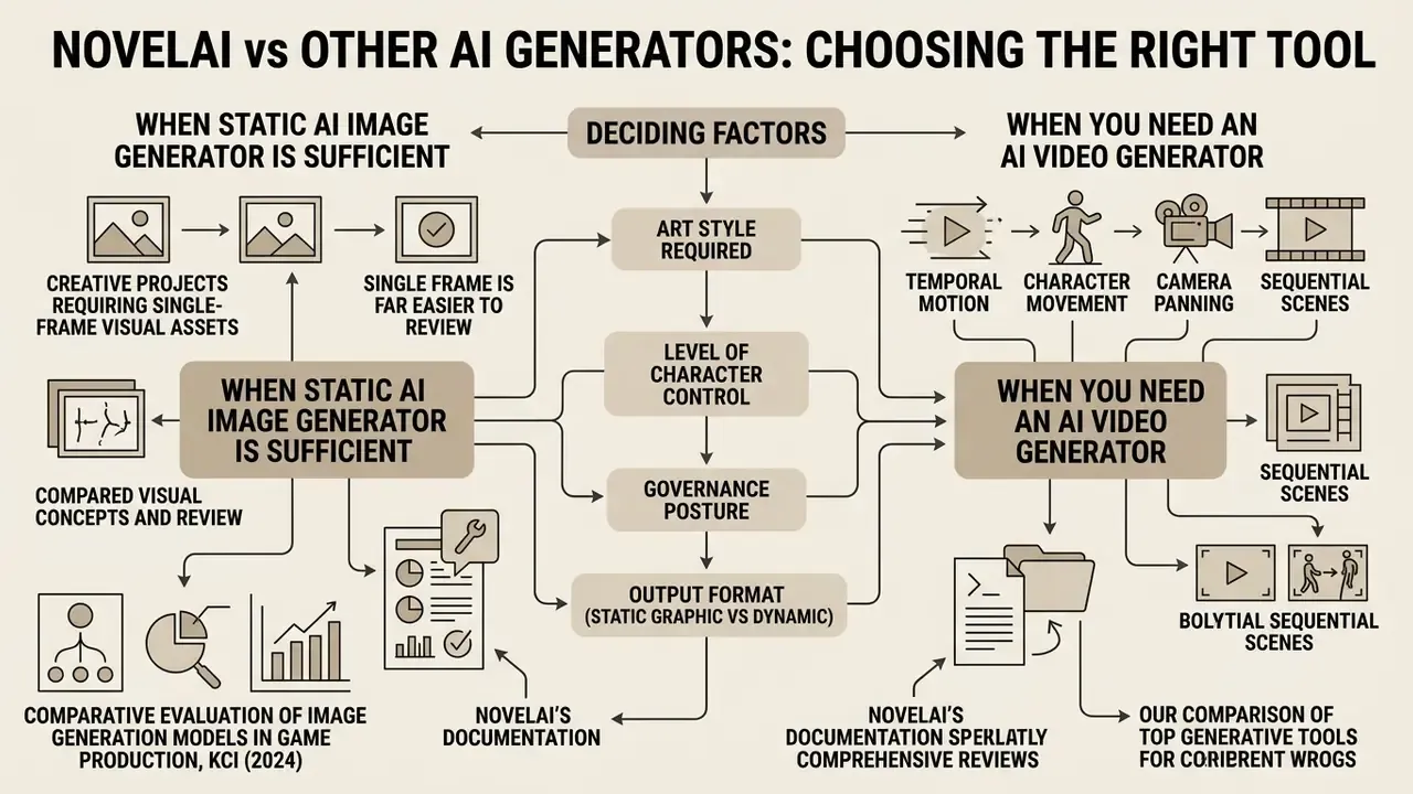 Decision tree comparing static and dynamic generation workflows based on art style and control requirements