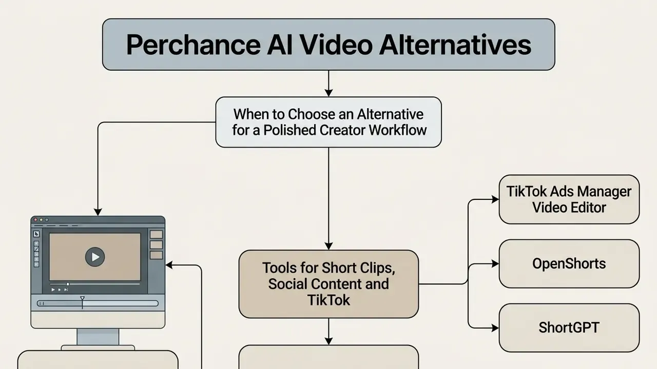 Diagram listing Perchance AI video alternatives for creator workflows and social media content production