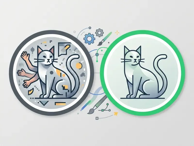 Comparison of a cat sticker with extra limbs and a refined version with clean lines and simple design