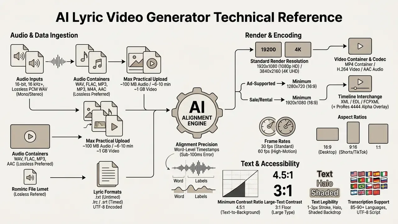 Technical breakdown of audio ingestion, alignment processing, and final video rendering specifications