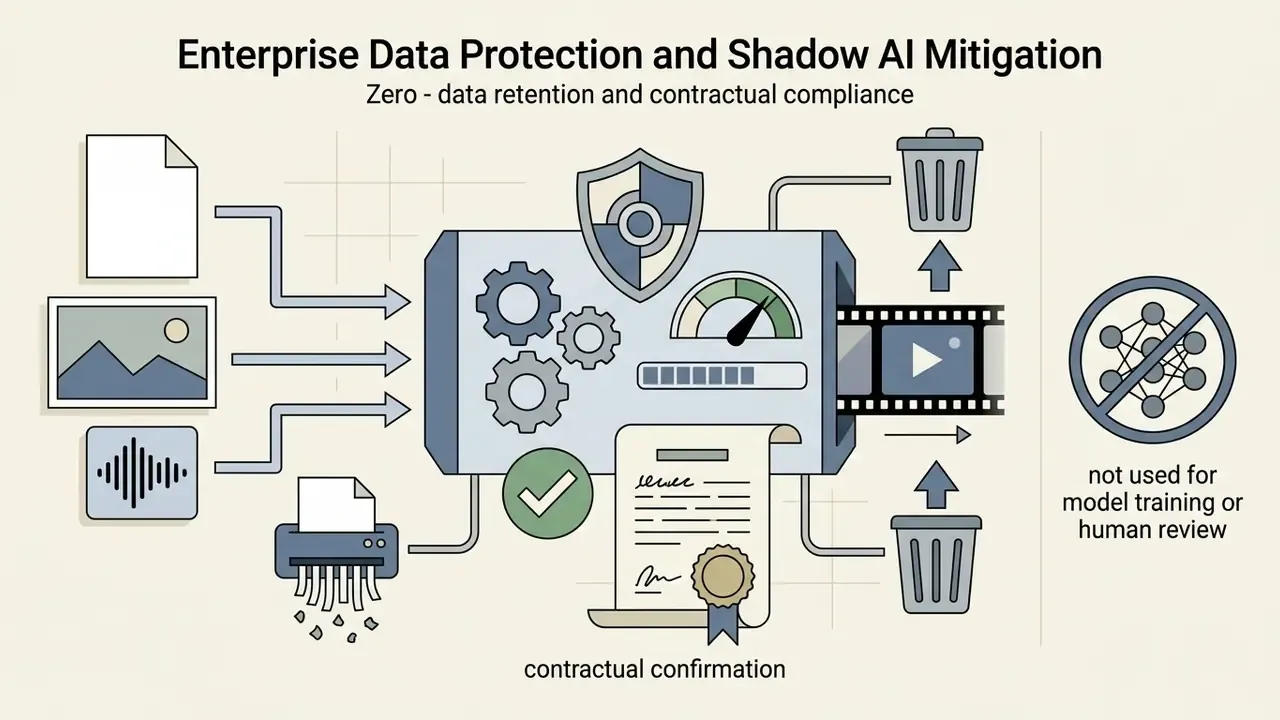 Inputs feeding into a processor that deletes data to ensure no model training or human review occurs