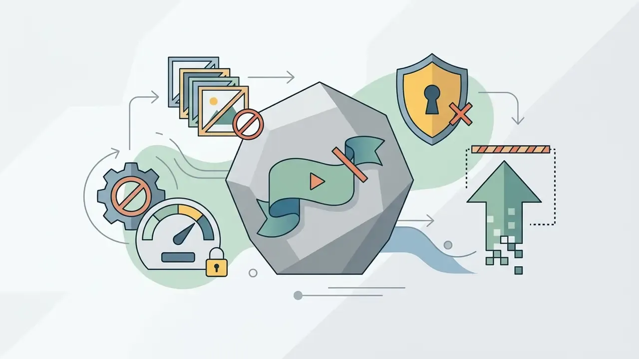 Icons representing restricted features like batch processing, private mode, and upscaling in a diagram