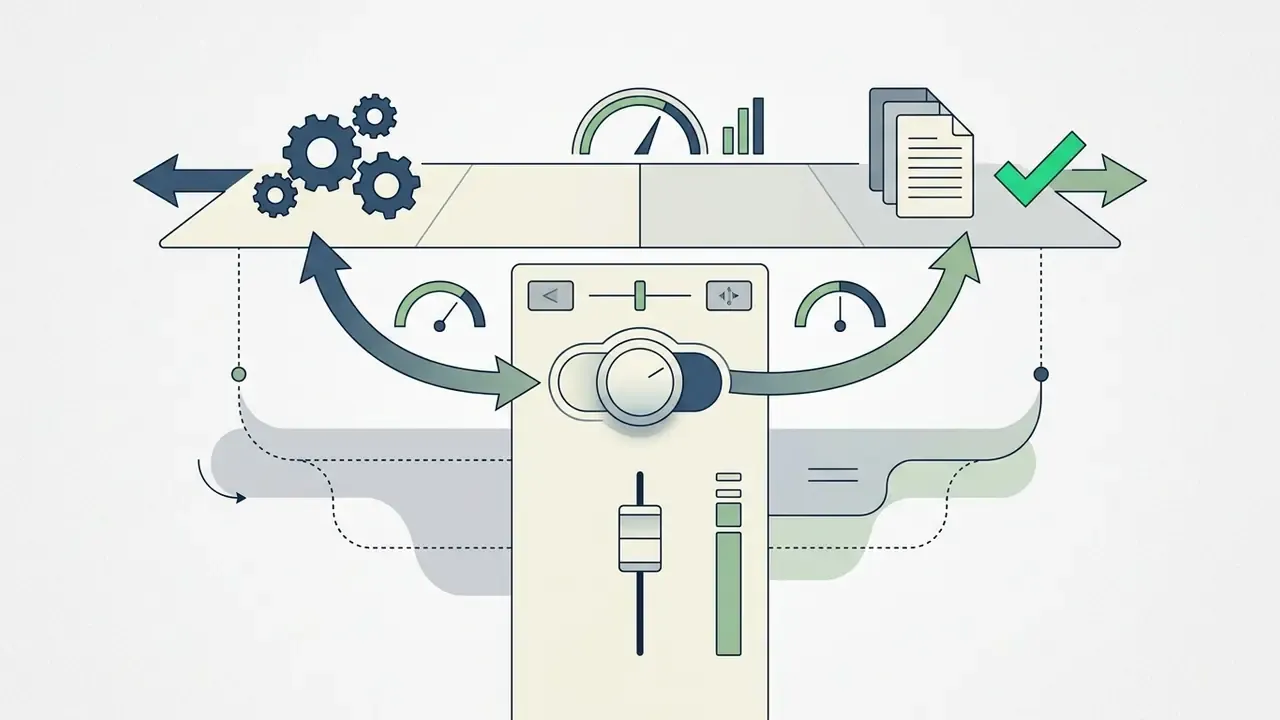 Pan control knob adjusting audio balance between gear processing and document verification paths