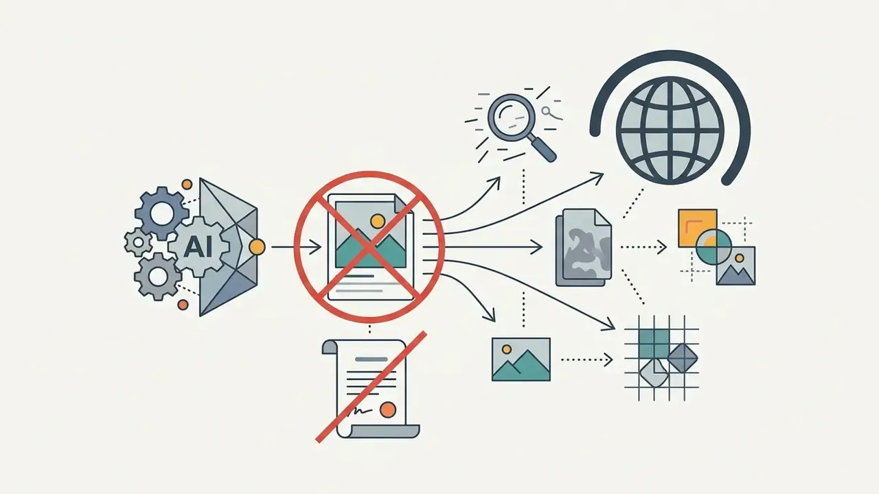 AI gears processing an image that is crossed out and restricted from legal copyright documentation