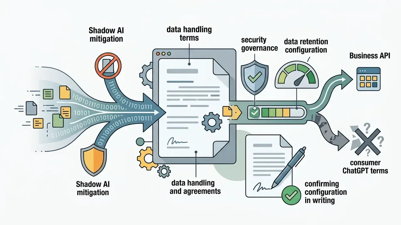 Diagram showing data flowing through governance checks into Business API while blocking consumer terms
