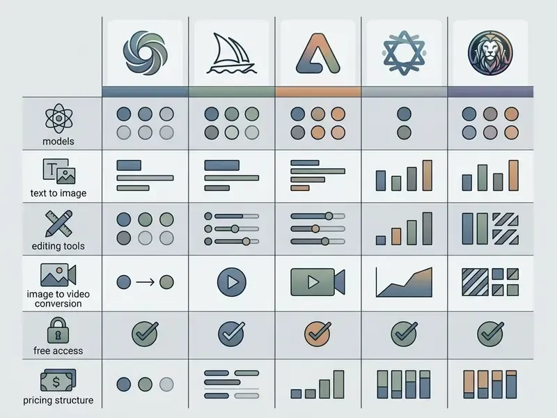 Comparison chart evaluating ImagineArt and other AI image generators across features like pricing and tools