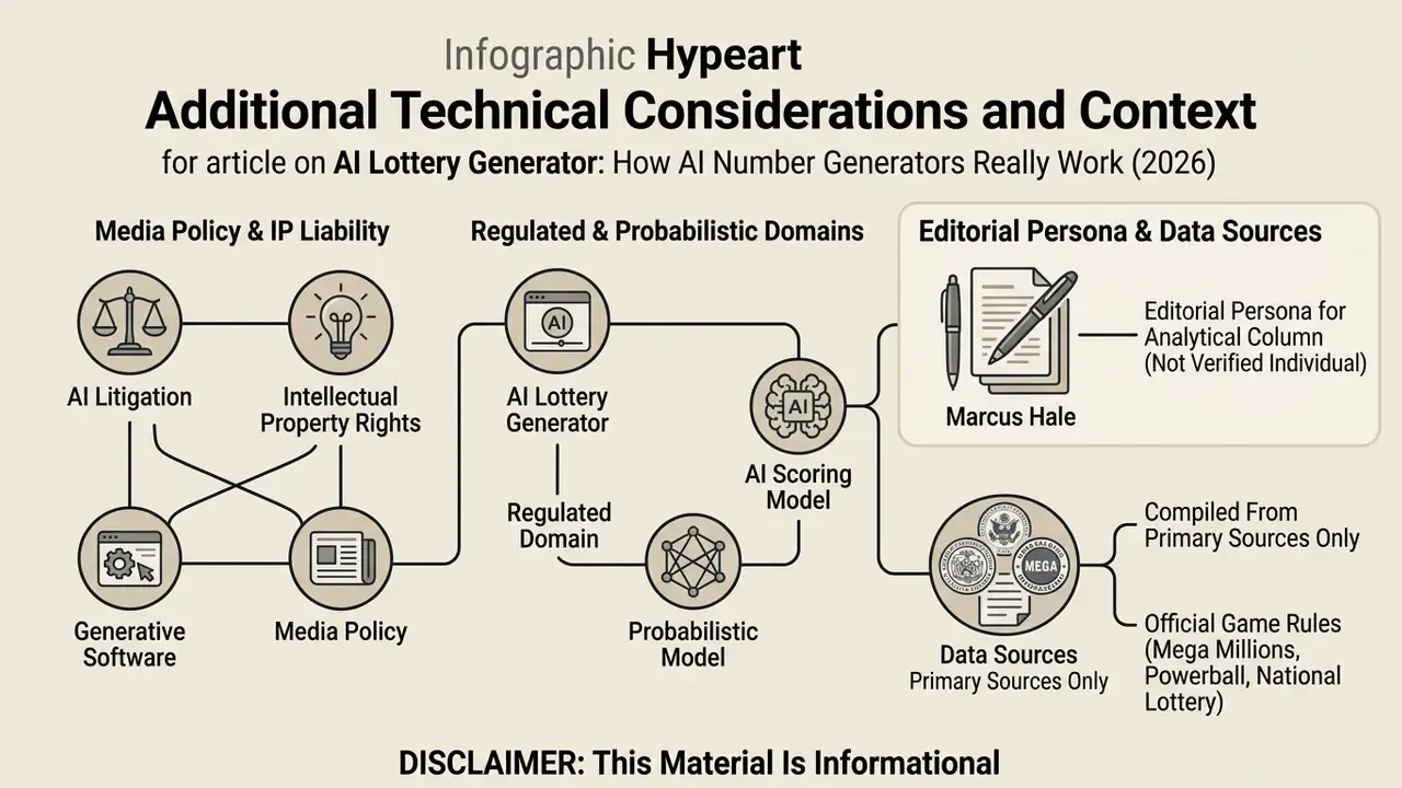 Flowchart mapping media policy, AI litigation, scoring models, and editorial persona data sources