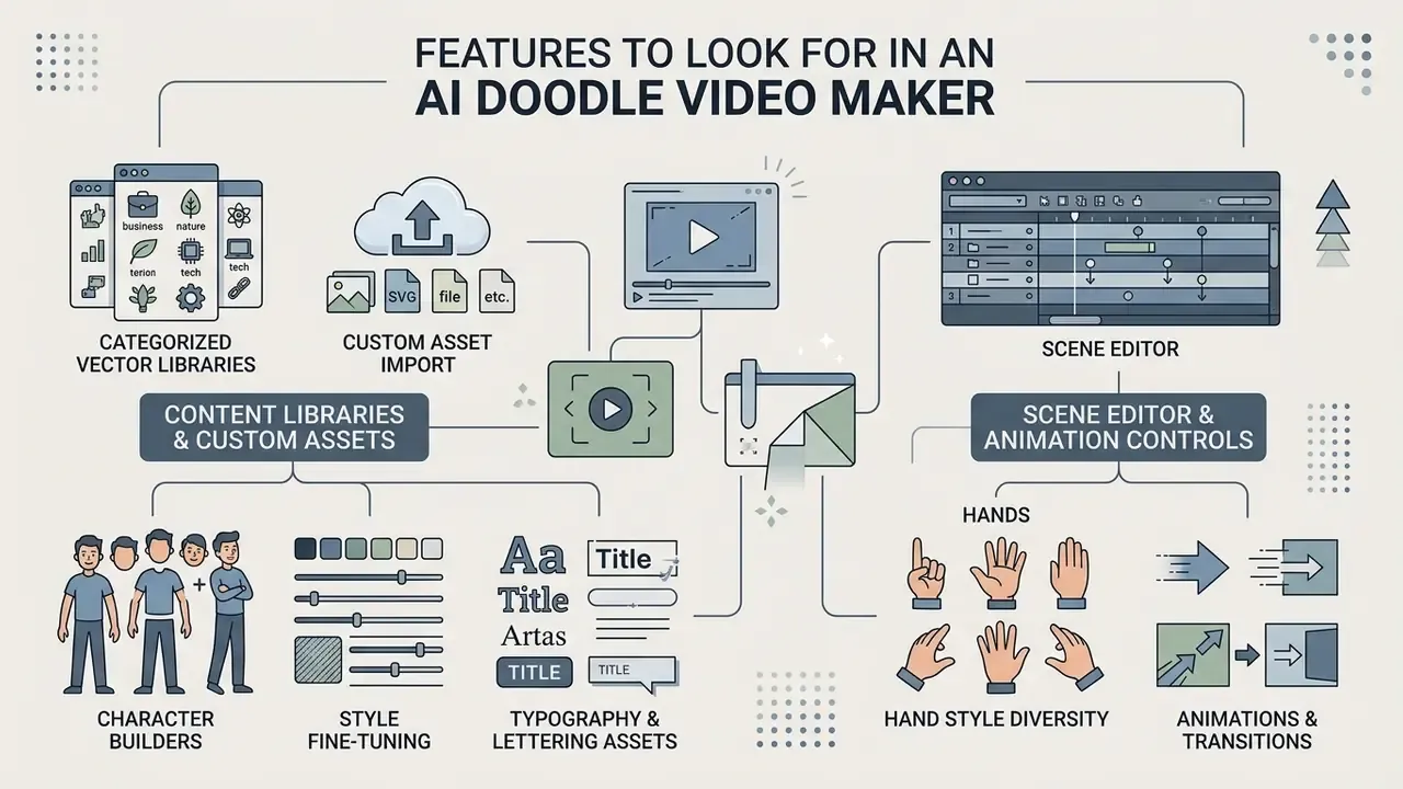 Diagram detailing essential components like asset libraries, character builders, and animation controls