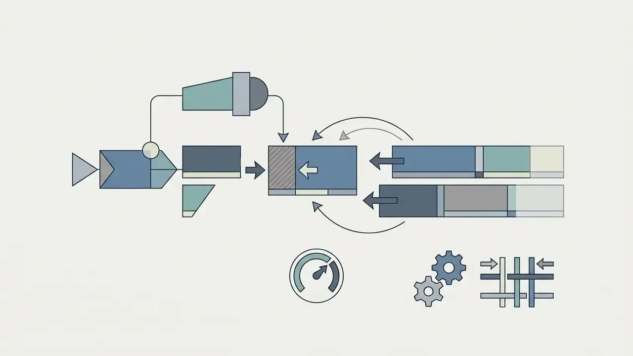 Visual representation of a ripple edit showing clips shifting along a timeline with gear and gauge icons
