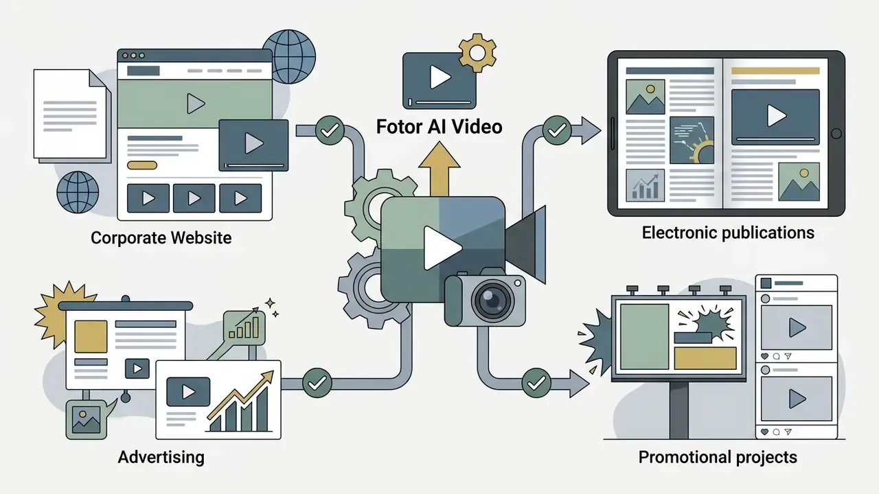 Central video engine connecting to corporate websites, electronic publications, advertising, and promotional projects