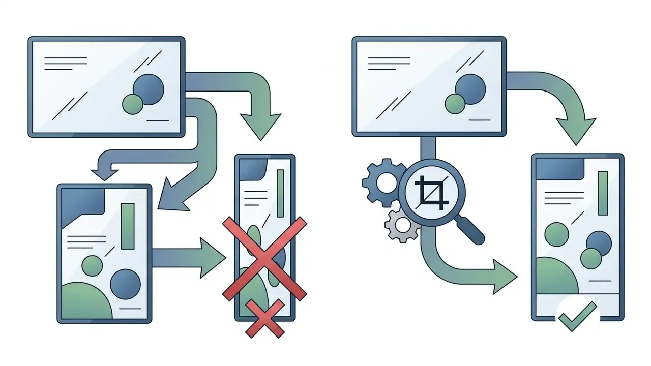 Two methods for resizing video, contrasting forced aspect ratio changes with using a reframe tool