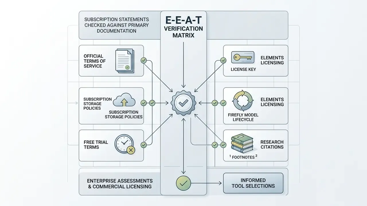 Centralized verification diagram connecting subscription policies and licensing terms to a core validation hub