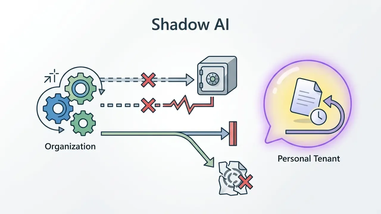 Data flow blocked from organizational storage and redirected to a personal tenant history bubble