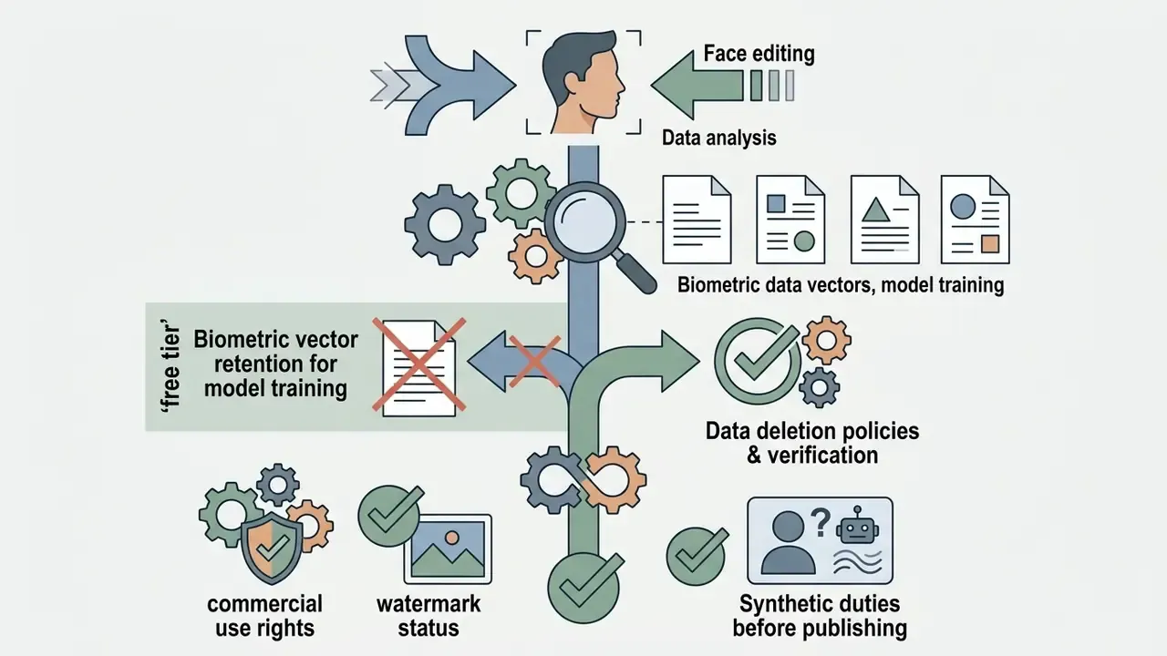 Profile of a head connected to gears and documents showing data retention and compliance checkpoints