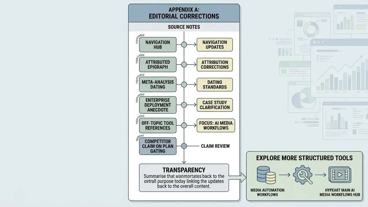 Flowchart mapping superseded editorial content to updated source notes and AI media workflow resources