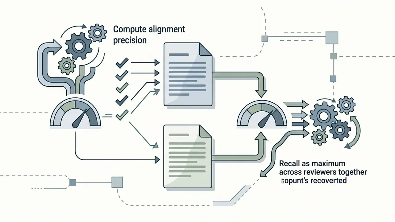 System of gears and gauges calculating alignment precision and recall across multiple expert reviewers