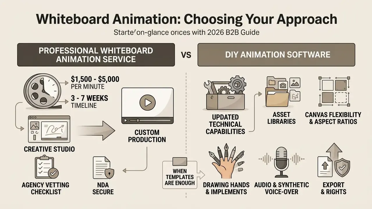 Comparison chart between professional whiteboard animation services and DIY animation software features