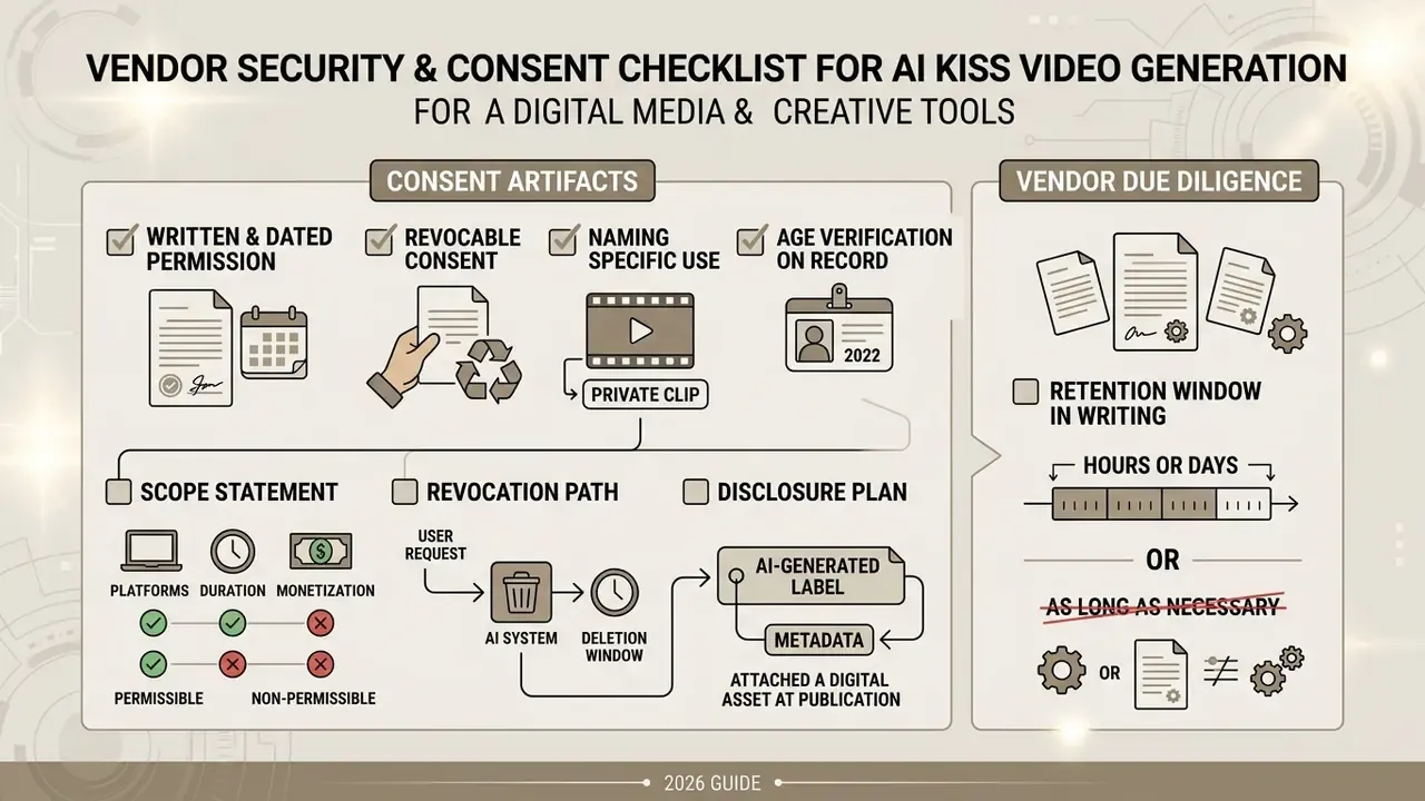 Checklist for managing consent artifacts and vendor due diligence when using an ai kissing generator