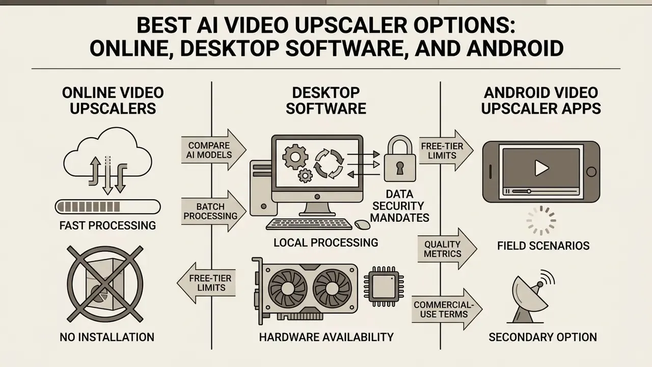 Comparison of online, desktop, and mobile tools for enhancing video resolution based on specific needs