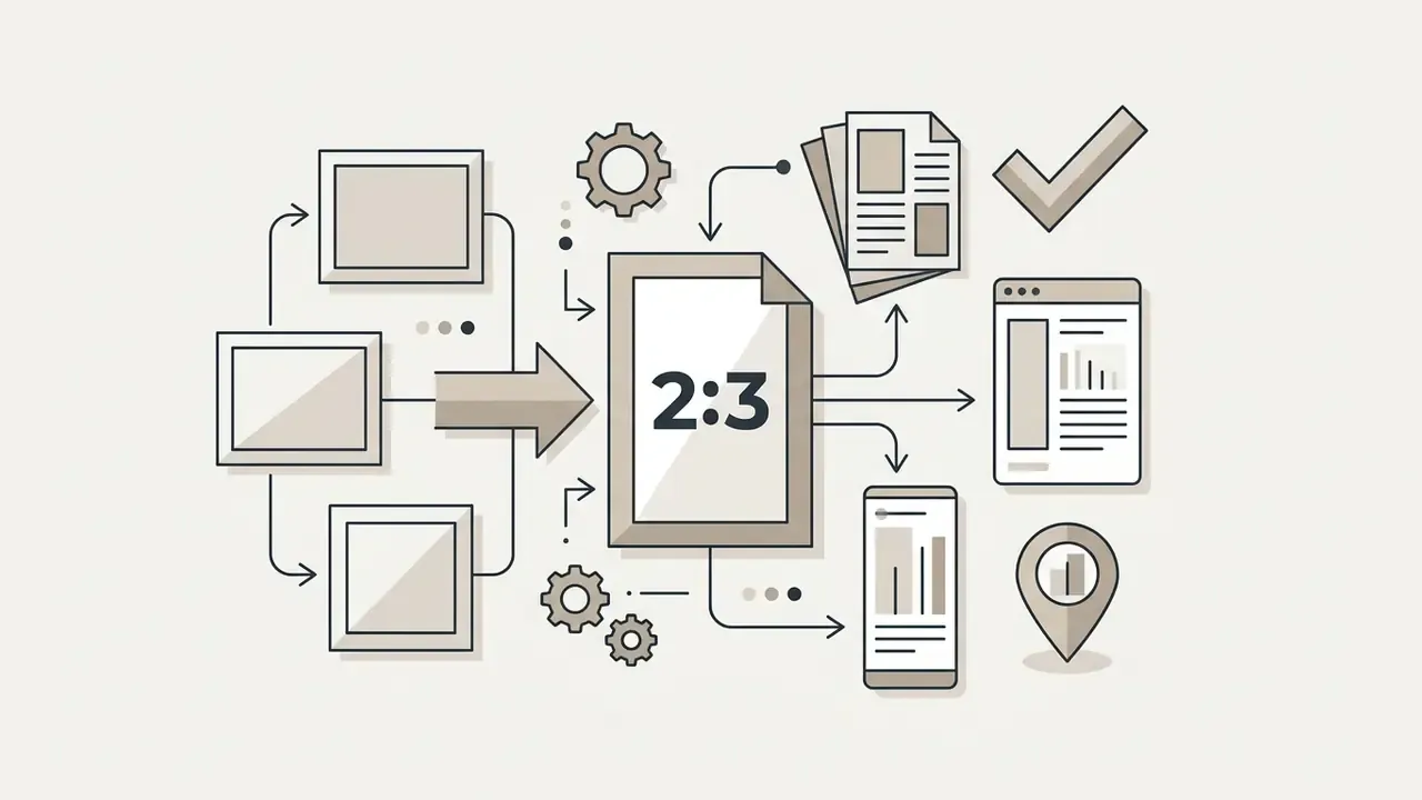 Multiple photo frames converting into a 2:3 aspect ratio document for various digital and print formats