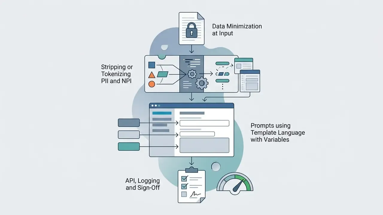 Diagram showing data tokenization and template variable injection for secure ai voice generator workflows