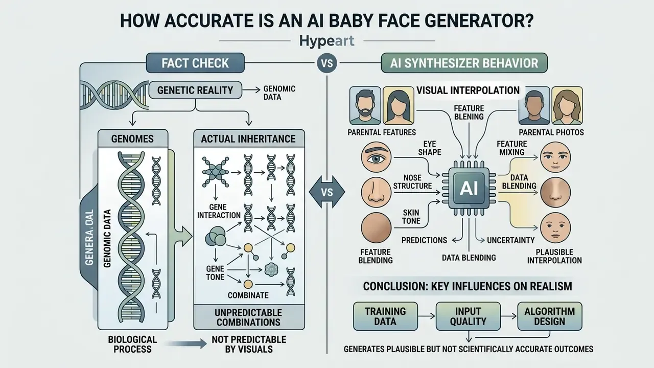 Comparison infographic contrasting complex biological genetic inheritance with visual AI feature blending