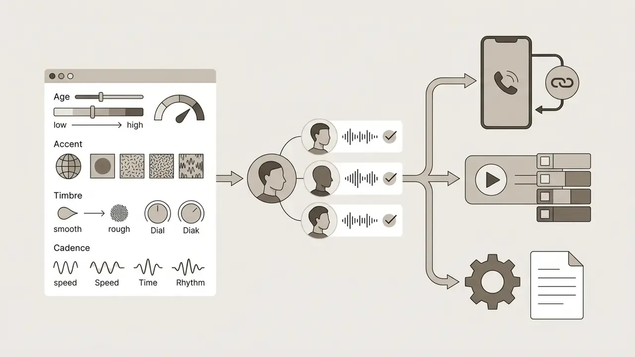 Interface for adjusting voice parameters like age and cadence to select from various synthetic profiles
