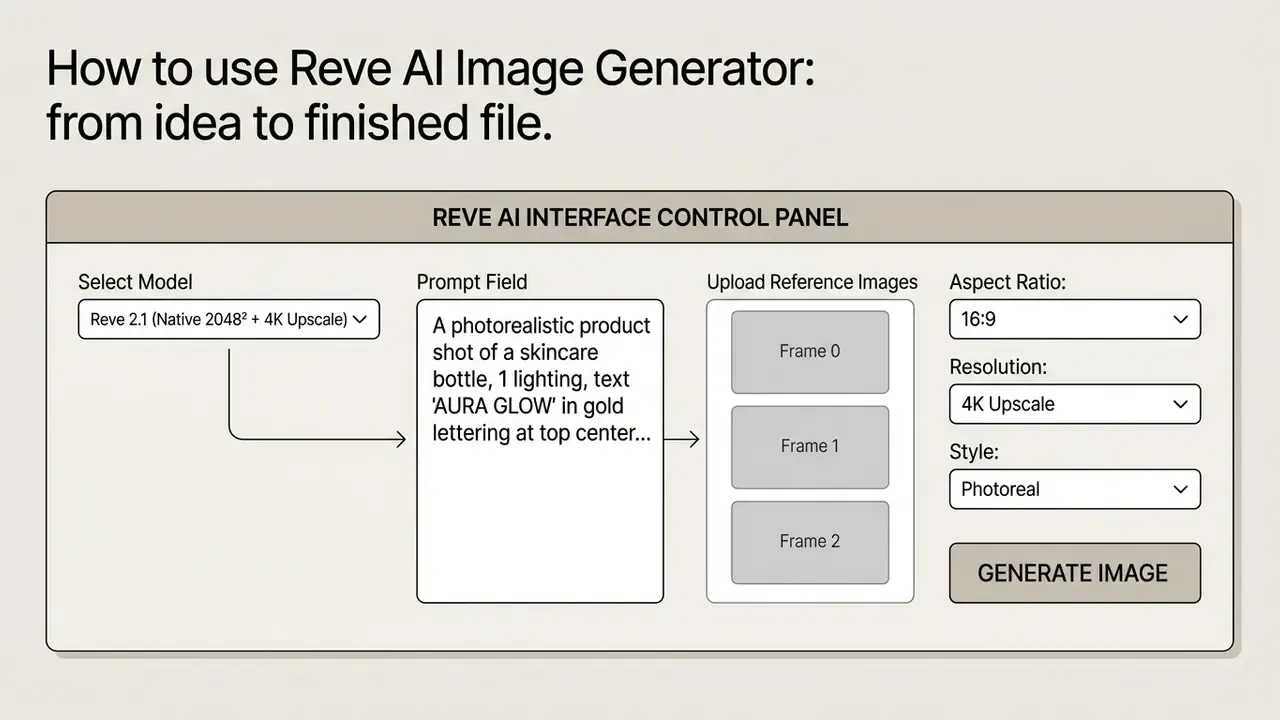 Control panel interface featuring fields for model selection, text prompts, reference images, and settings