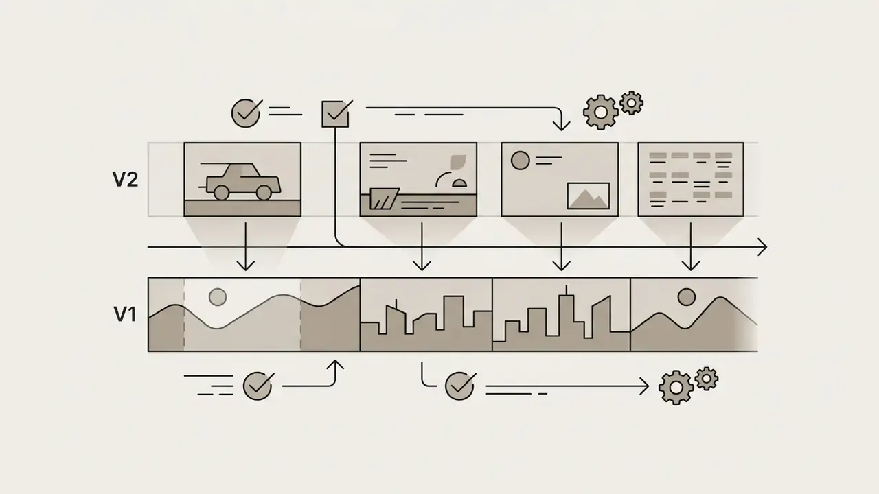 Visual representation showing how V2 overlays and blocks V1 footage in a video editing timeline
