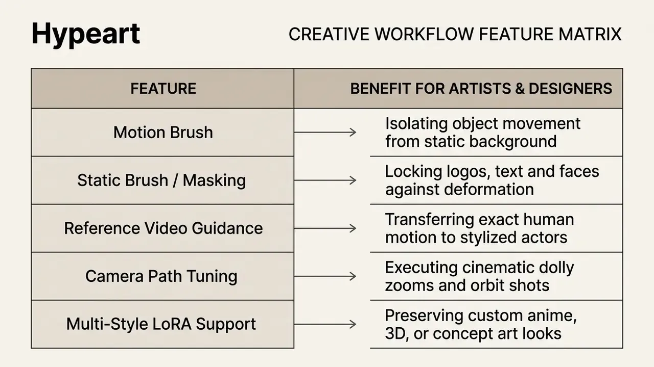 Table mapping specific animation software features to their practical benefits for creative professionals